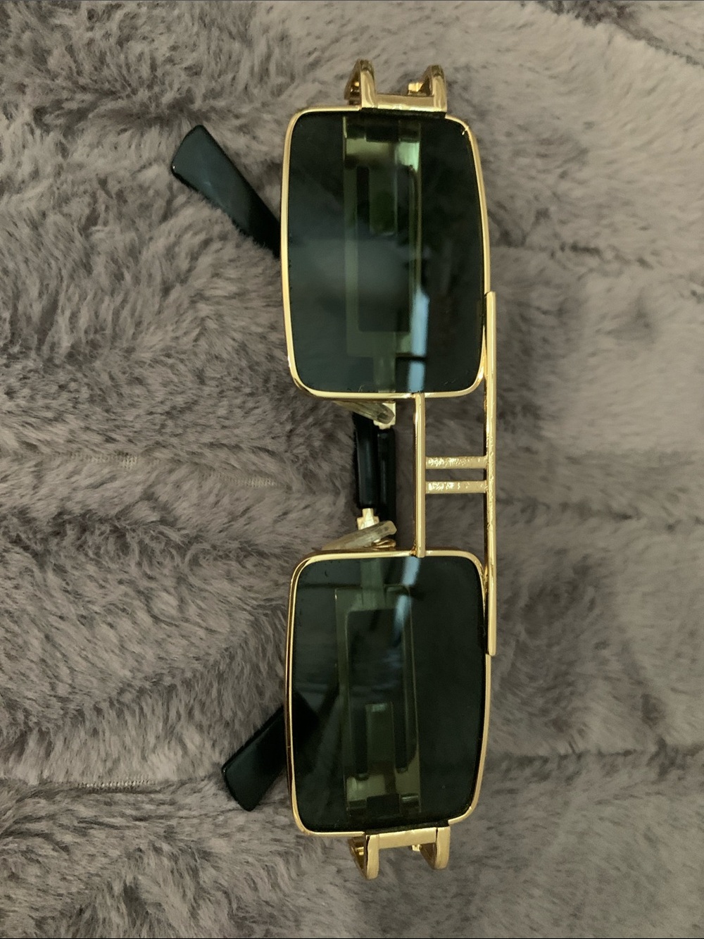 Gold Frame Black Lens Rectangular Sunglasses